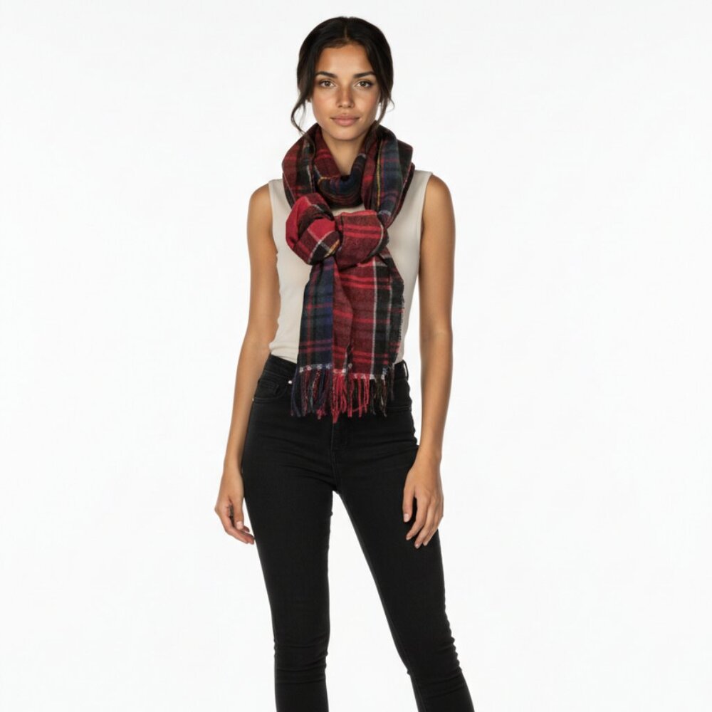 Style‎ & Cp Red and Black Plaid Tartan Scarf - NWOT